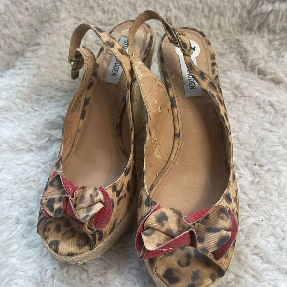 Steve Madden Fabric leopard print Espadrilles platform wedge sandals SZ10 - Picture 3 of 11